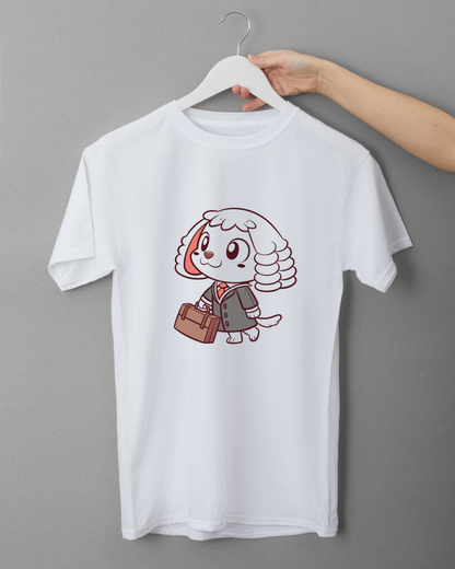 T-shirt kawaii avec chien en costume d'avocat, ambiance juridique ludique