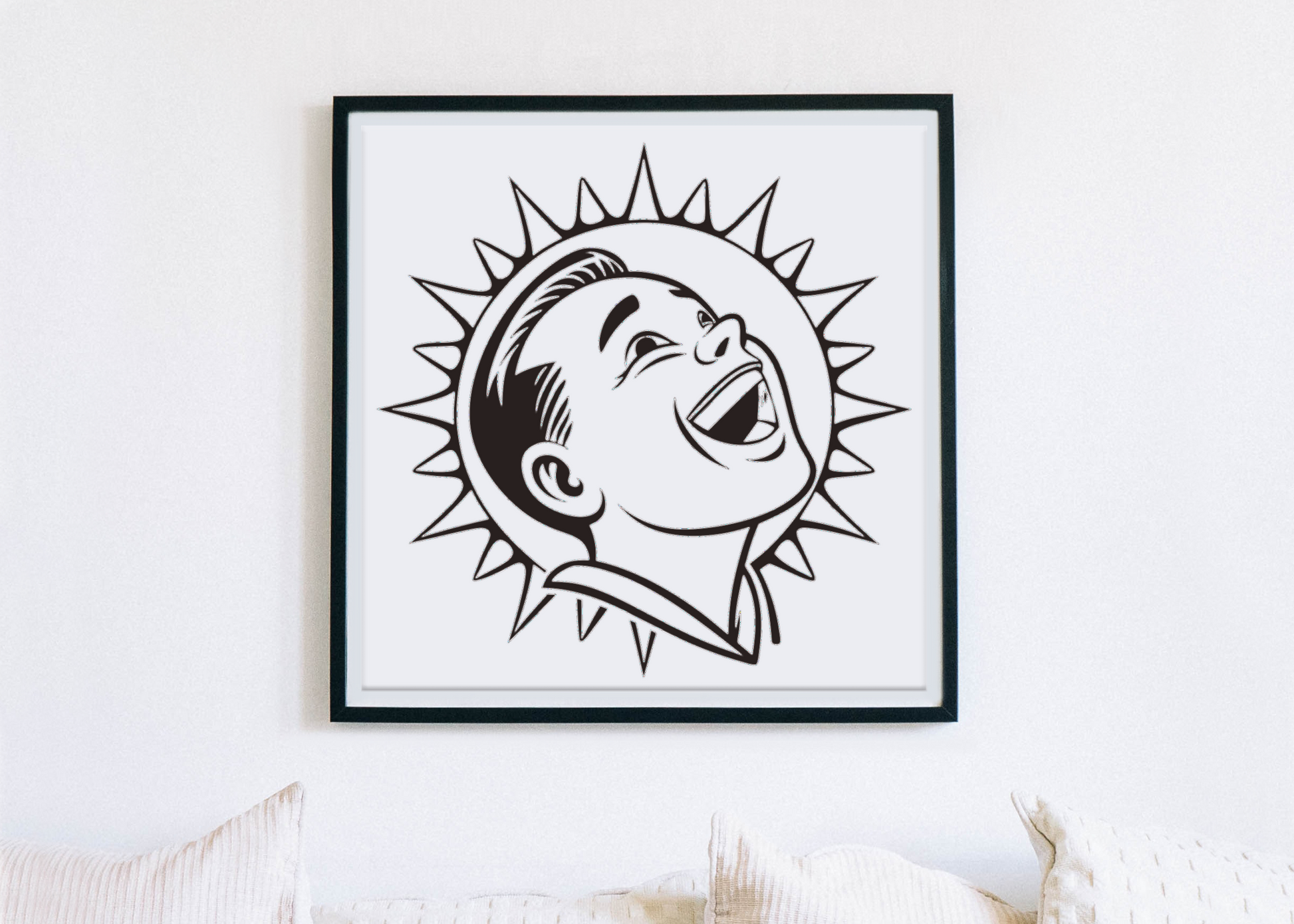 Cadre décoratif avec garçon riant sous un soleil radieux style joyeux et réaliste