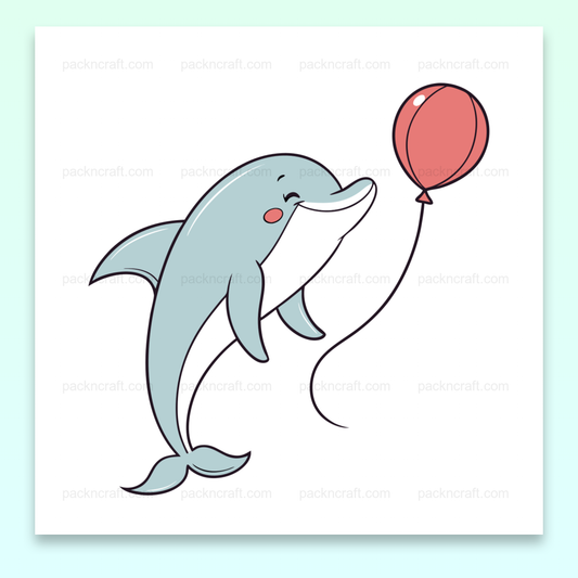 Illustration d'un dauphin joueur avec un ballon rouge, style doux et pastel.