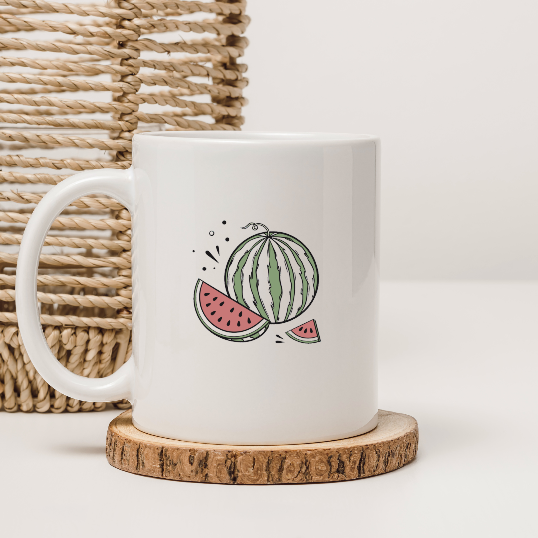 Mug avec motif pastèque joyeuse, parfait pour un été rafraîchissant et coloré
