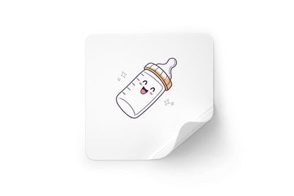 Sticker décoratif avec un biberon sur fond enfantin, style joyeux et coloré