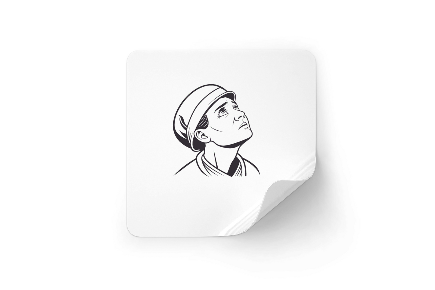 Sticker avec icône artistique d'un personnage pensif, ambiance explorative