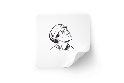Sticker avec icône artistique d'un personnage pensif, ambiance explorative