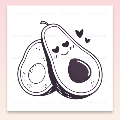 Illustration d'un avocat amoureux en style monochrome, idéale pour papeterie, DIY.
