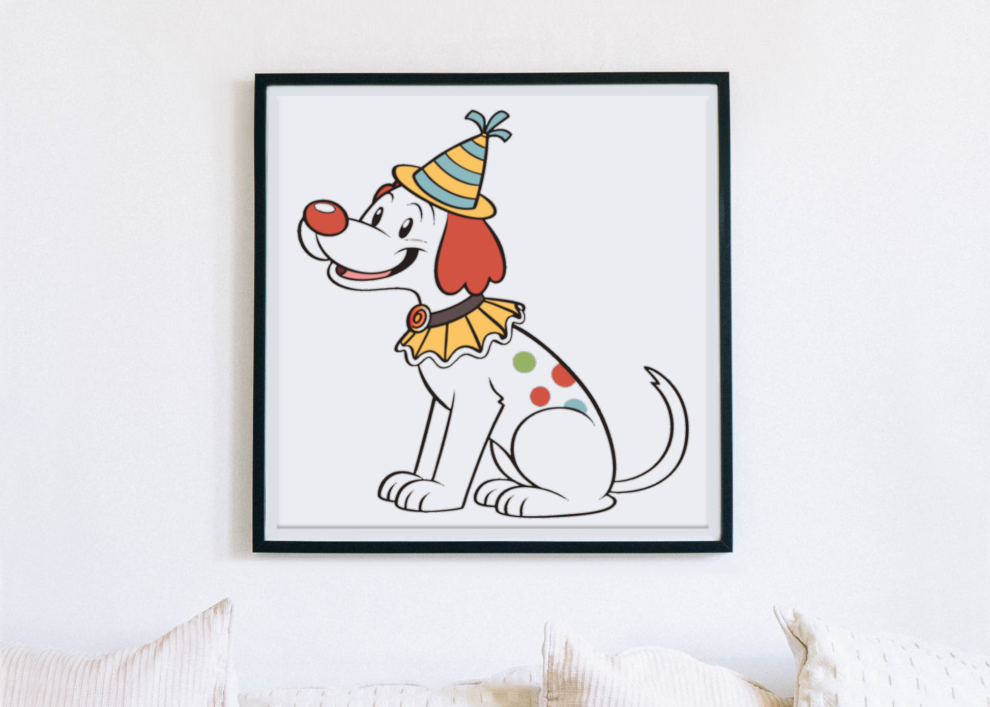 Cadre décoratif avec chien joyeux style carnaval sur fond coloré et festif