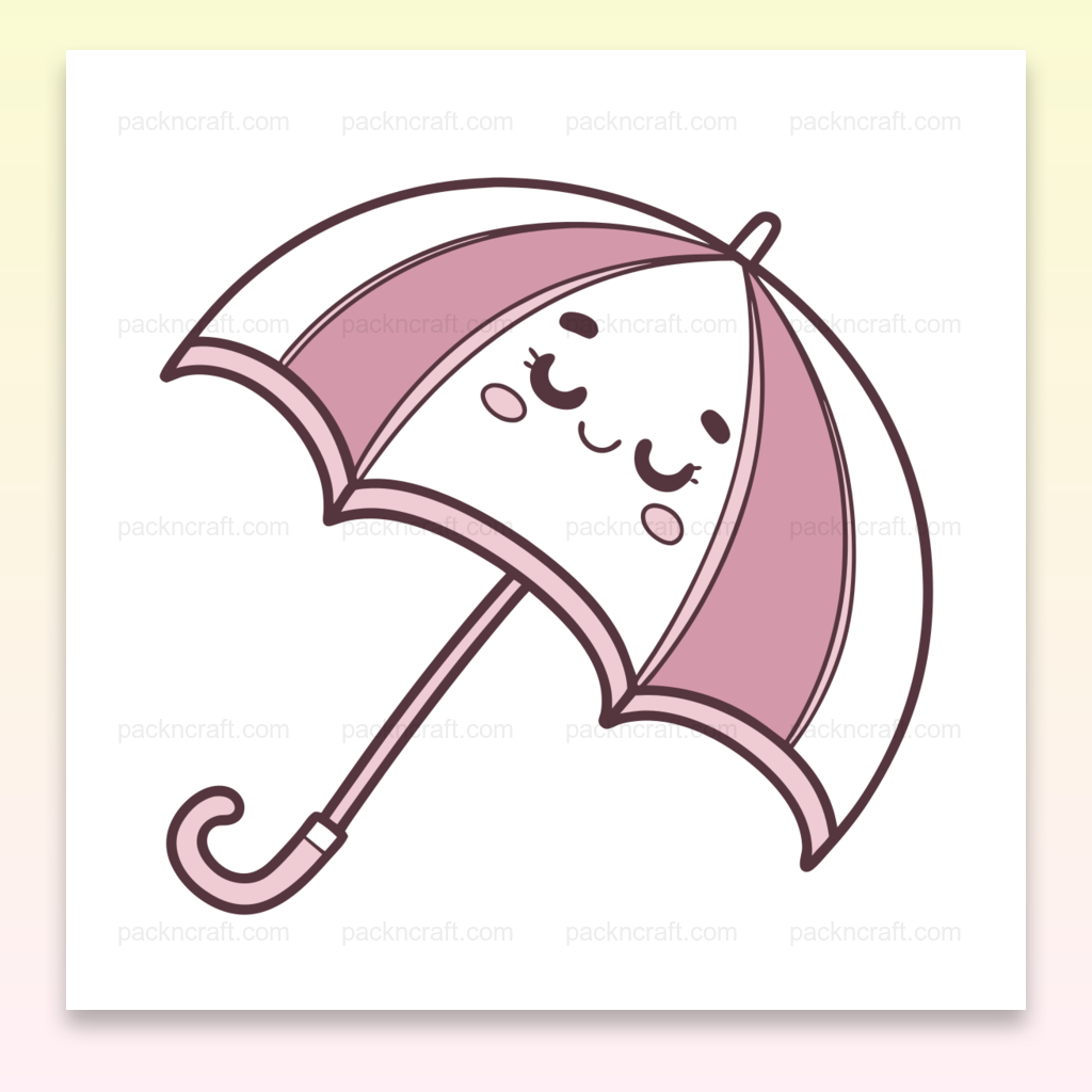 Illustration kawaii d'un parapluie souriant en fichier numérique pour DIY et déco.