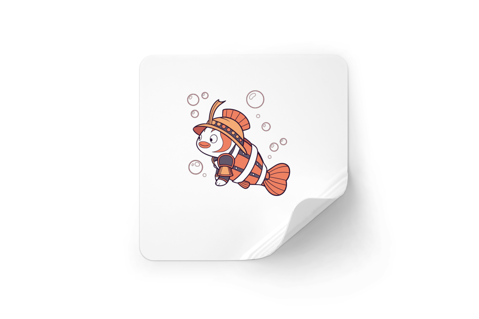 Sticker à thème marin avec poisson clown style cartoon en position de guerrier