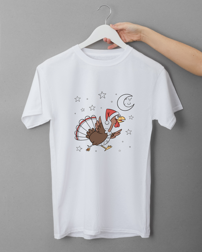 T-shirt joyeux Noël avec dinde cartoon sous la lune