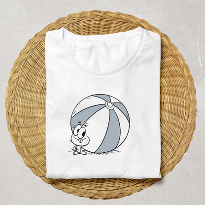 T-shirt avec personnage kawaii joyeux tenant un ballon sur fond enfantin