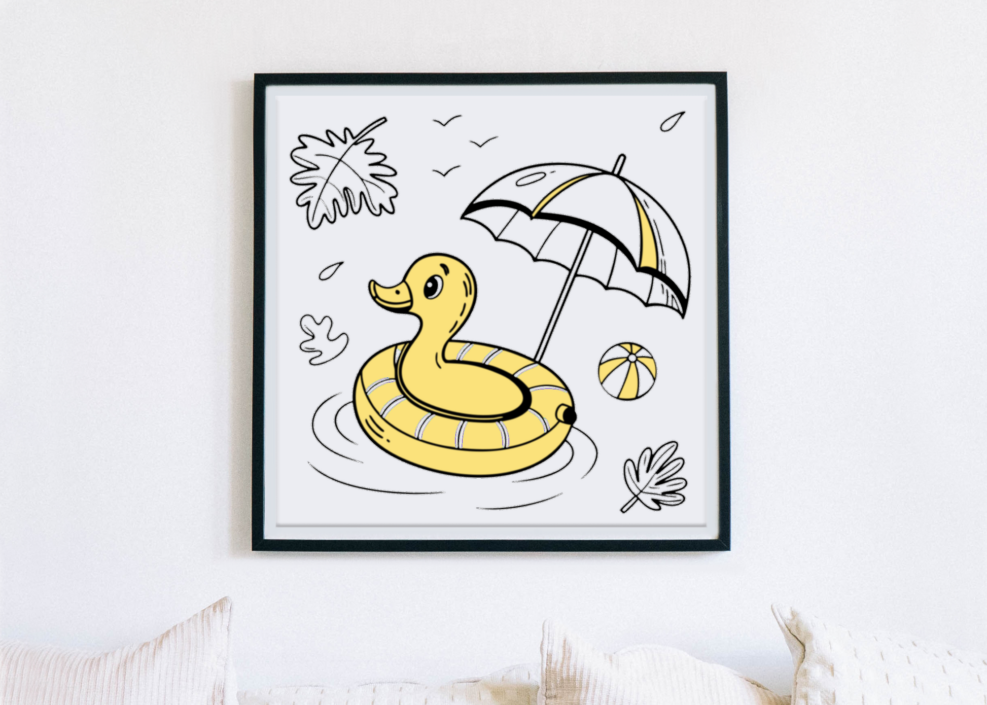 Cadre avec dessin numérique d'un canard amusant, ambiance estivale et cartoon