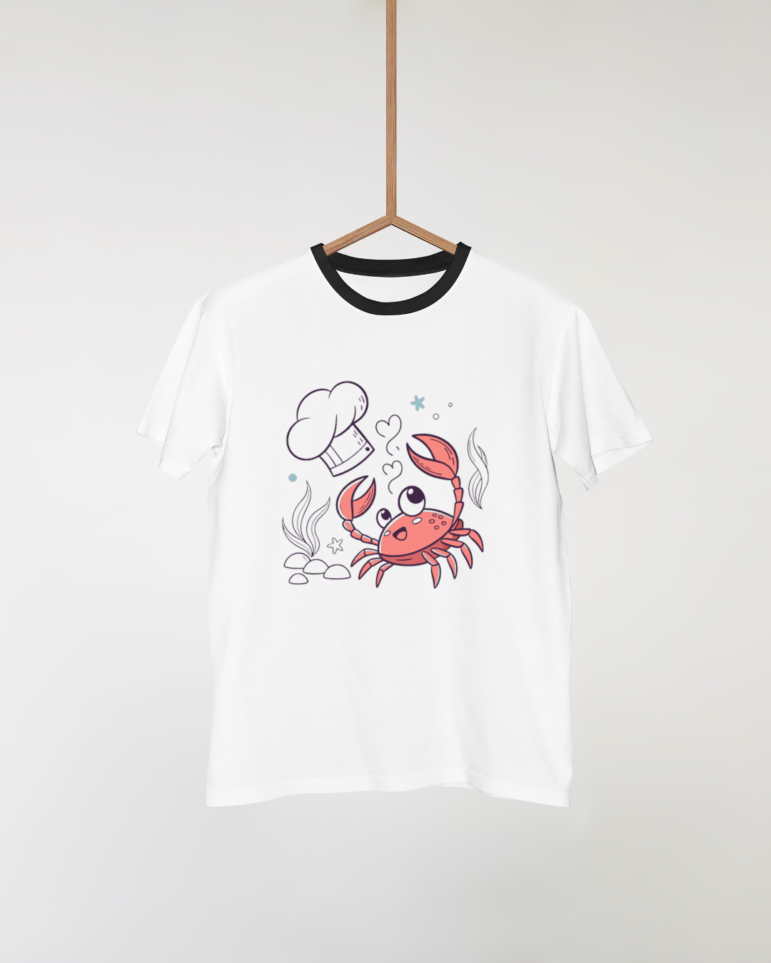 T-shirt amusant avec un crabe chef de style cartoon élégant et marin