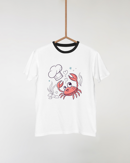 T-shirt amusant avec un crabe chef de style cartoon élégant et marin