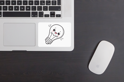 Sticker décoratif avec une ampoule joyeuse en style kawaii sur fond coloré