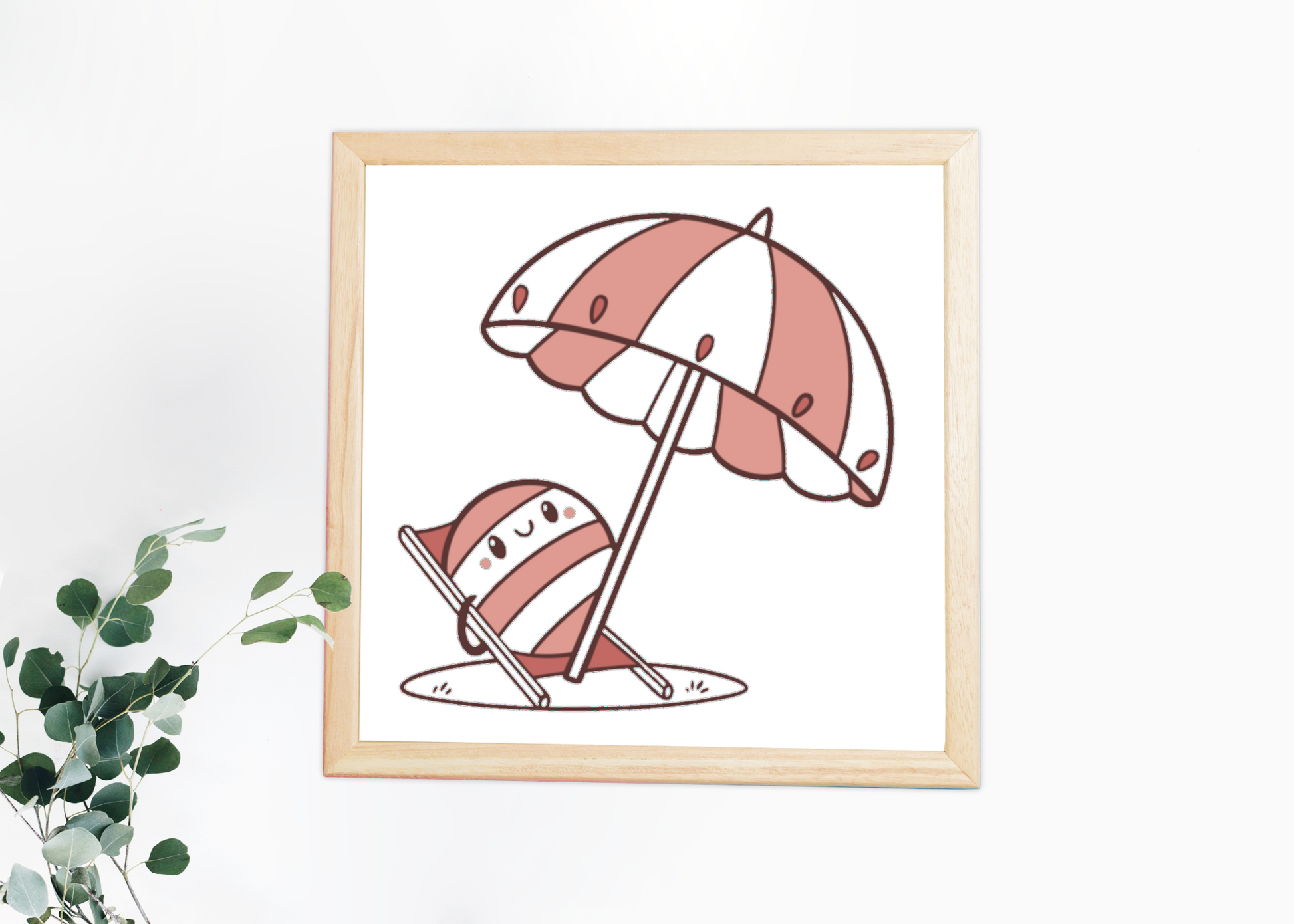 Cadre avec dessin kawaii d'un personnage sous un parasol parfait pour l'été