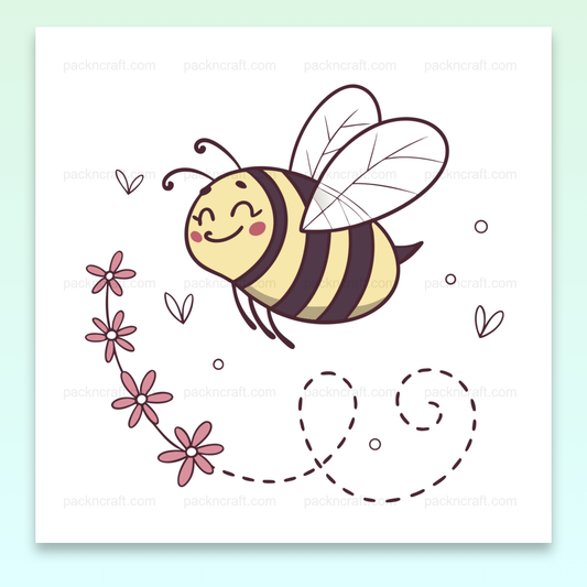 Illustration de l'abeille joyeuse en style doodle, idéale pour décorations printanières et projets éducatifs.
