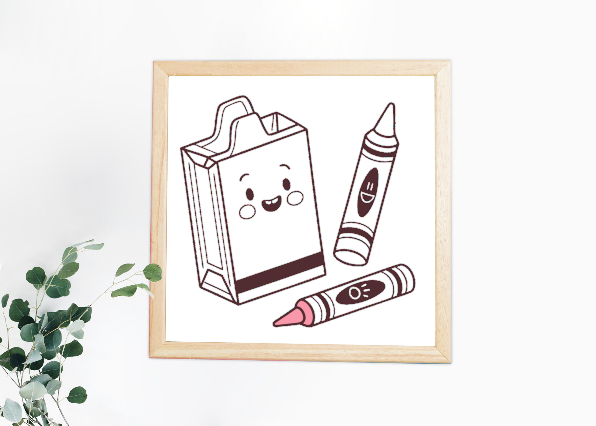 Cadre orné d'une boîte de crayons souriante, style scolaire amusant et coloré