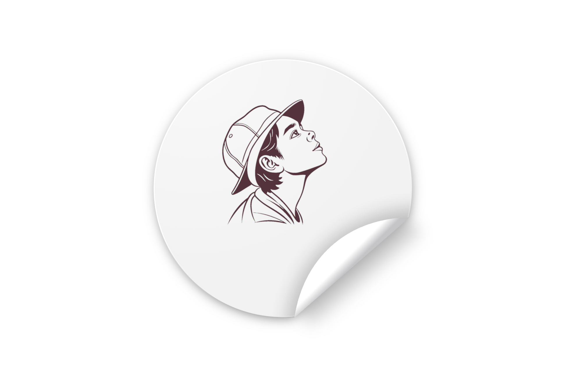 Sticker vibrant illustrant un garçon émerveillé avec un chapeau, style aventureux