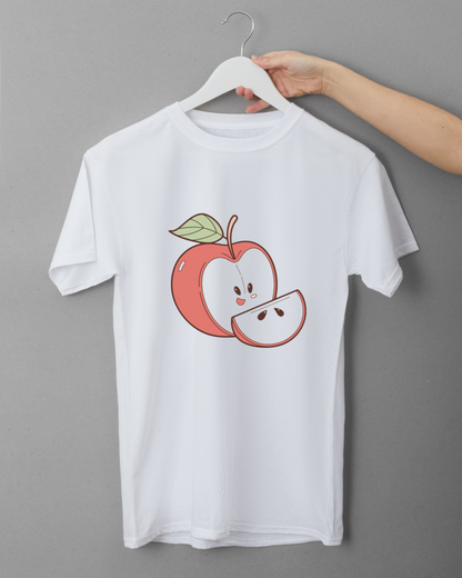 T-shirt stylisé avec une pomme joyeuse, design pastel élégant joyeux et moderne