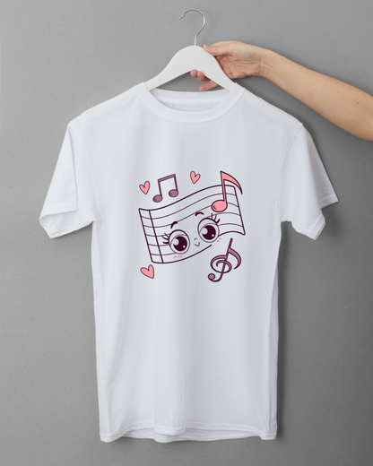 T-shirt illustré kawaii inspiré de la musique avec Partition Joyeuse