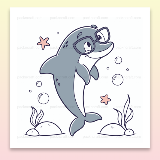 Illustration dauphin malin en lunettes, style doodle pour projets créatifs marins