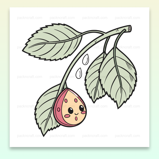Illustration vectorielle d'une goutte souriante suspendue à une feuille. Usage DIY, papeterie.