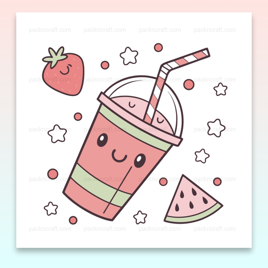 Illustration kawaii d'un smoothie fraise joyeux pour projets créatifs.