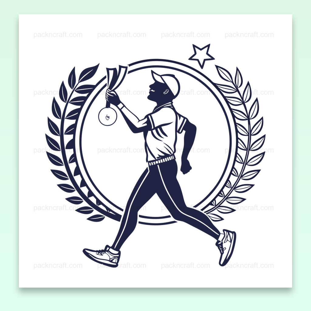 Illustration de coureur avec trophée en style classique, idéale pour projets sportifs et éducatifs