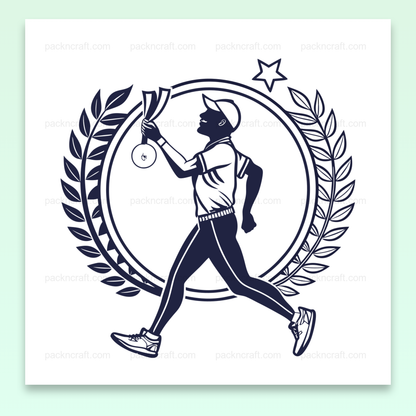 Illustration de coureur avec trophée en style classique, idéale pour projets sportifs et éducatifs