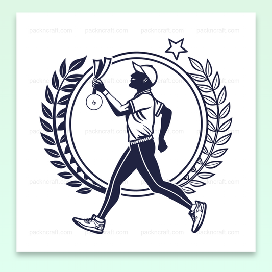 Illustration de coureur avec trophée en style classique, idéale pour projets sportifs et éducatifs