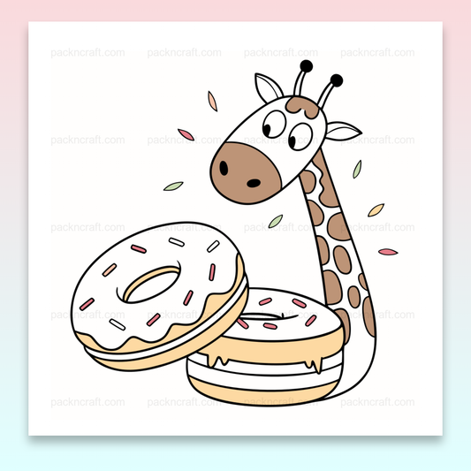 Illustration de girafe avec donuts, style linéaire, usage DIY, enfantin