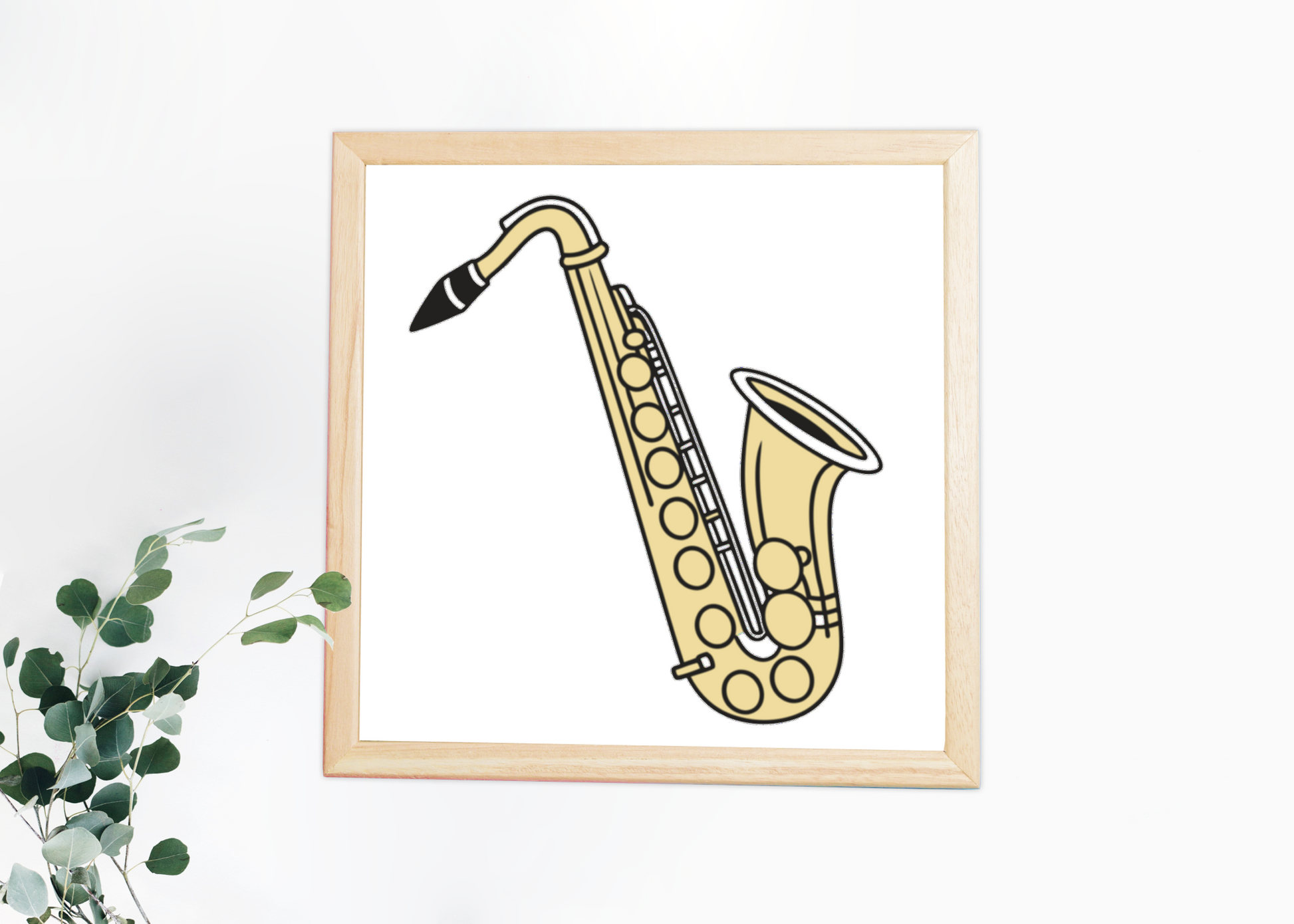 Cadre avec saxophone stylisé, design minimaliste évoquant une ambiance musicale