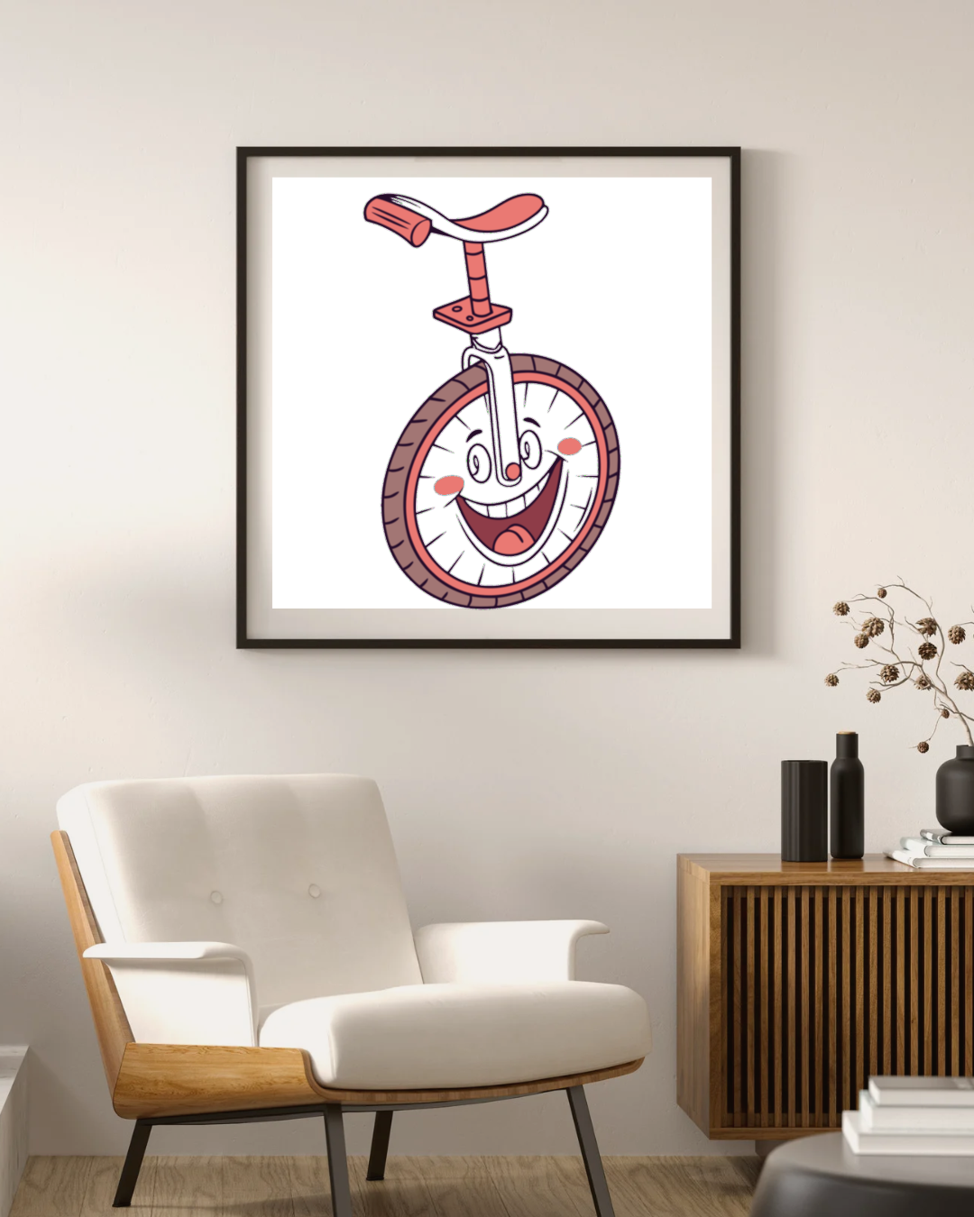 Cadre avec illustration joyeuse d'un monocycle style cartoon aventureux