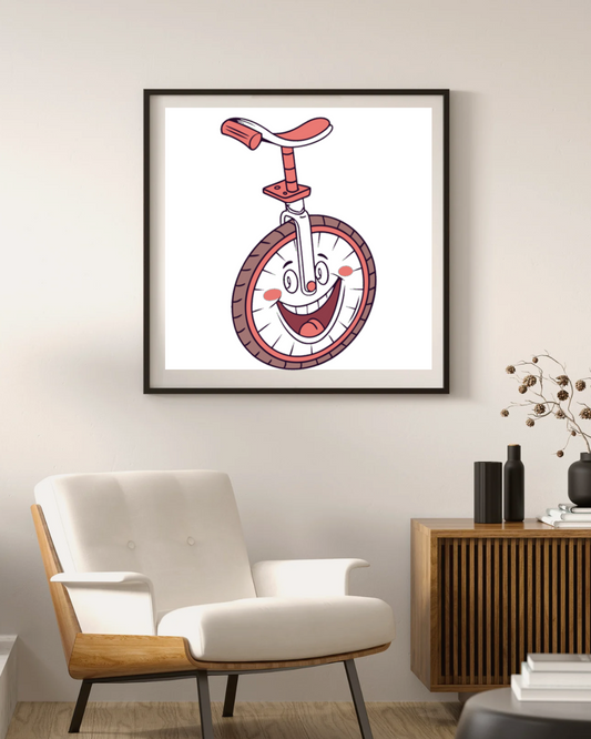 Cadre avec illustration joyeuse d'un monocycle style cartoon aventureux