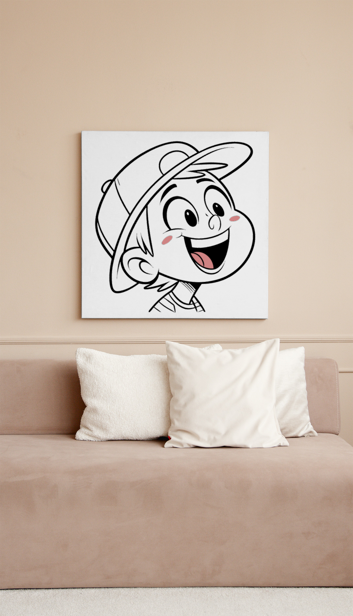 Cadre décoratif avec doodle éducatif, garçon enjoué et casquette amusante