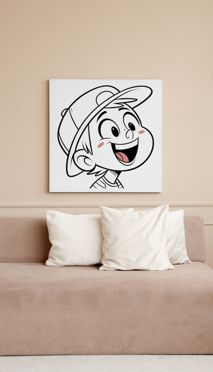 Cadre décoratif avec doodle éducatif, garçon enjoué et casquette amusante