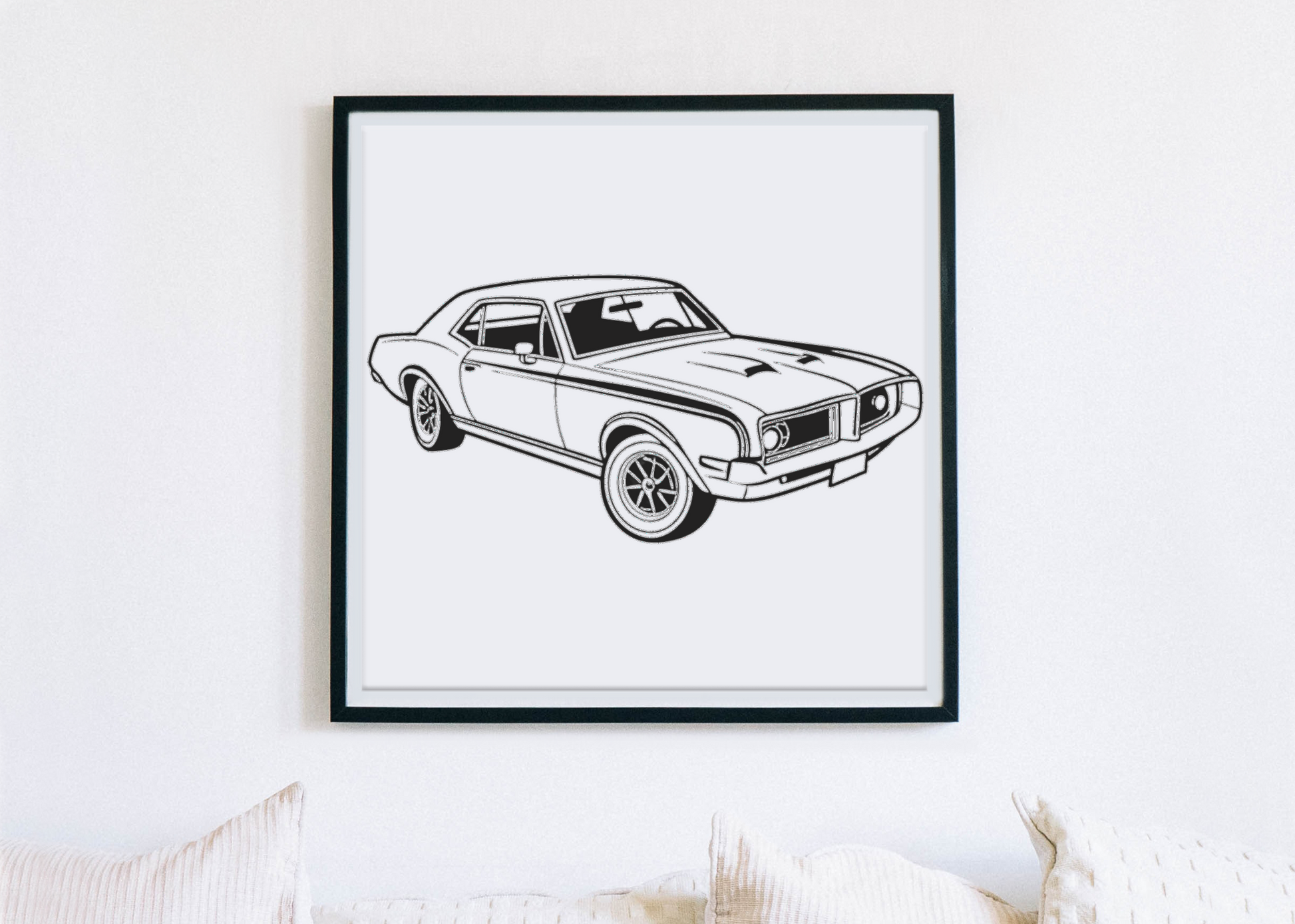 Cadre décoratif avec le Mercury Cougar 1967 pour intérieur vintage.