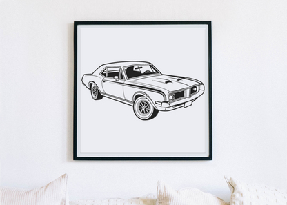 Cadre décoratif avec le Mercury Cougar 1967 pour intérieur vintage.