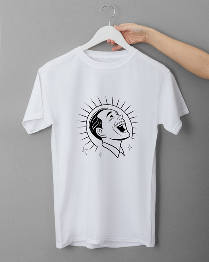 T-shirt rétro avec visuel d'un homme souriant dans un style illustratif vintage