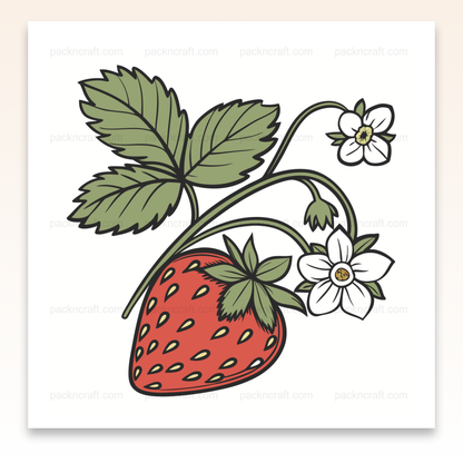 Illustration d'une fraise juteuse et des fleurs dans un style vectoriel vintage pour décoration et DIY.