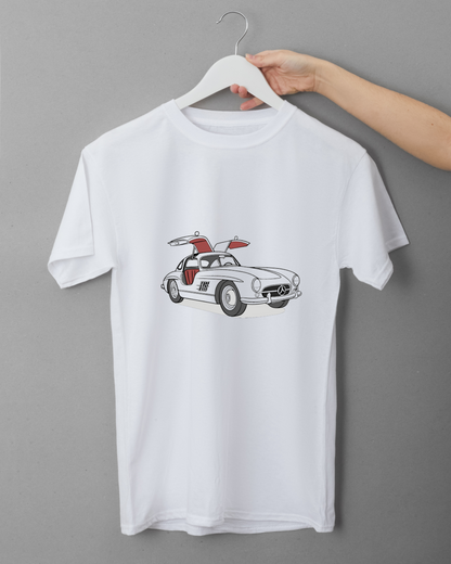 T-shirt avec la Mercedes 300SL, élégance et style rétro assuré.