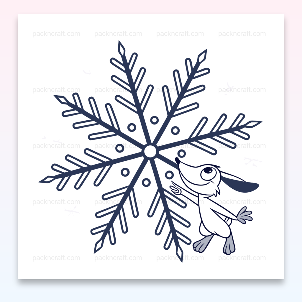 Illustration d'un lapin joyeux avec un flocon de neige, style doodle, pour décoration hivernale.