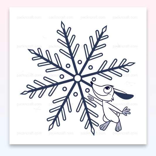 Illustration d'un lapin joyeux avec un flocon de neige, style doodle, pour décoration hivernale.