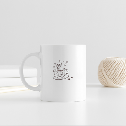 Mug blanc décoré d'une icône minimaliste évoquant des matins calmes et sereins