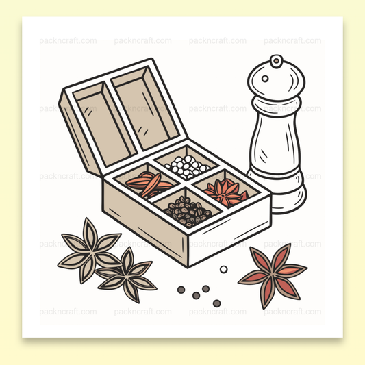 Illustration vectorielle d'une boîte à épices avec moulin à poivre, idéale pour la cuisine et la papeterie.