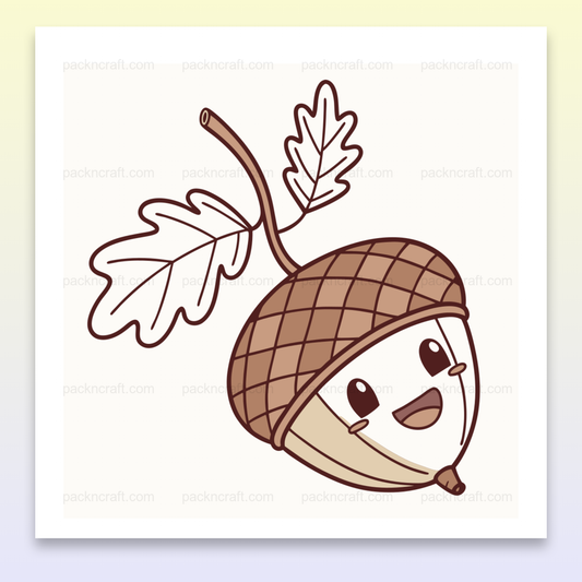 Illustration kawaii de gland joyeux, idéale pour projets automnaux.