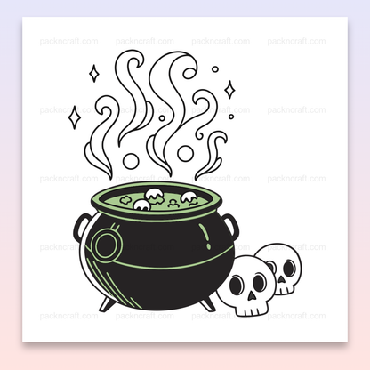 Illustration de chaudron magique bouillonnant pour Halloween, idéale pour DIY et papeterie