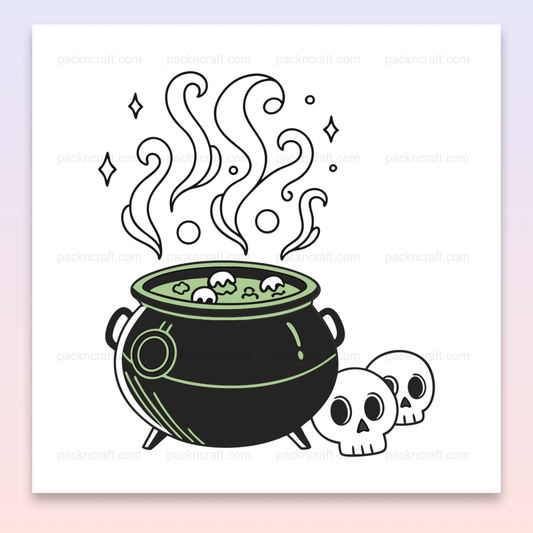 Illustration de chaudron magique bouillonnant pour Halloween, idéale pour DIY et papeterie