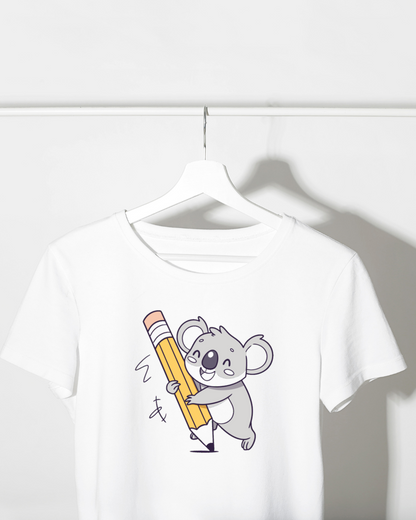 T-shirt amusant avec un koala et un crayon pour une touche éducative et créative