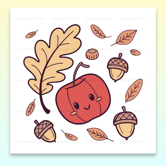 Illustration kawaii de citrouille joyeuse avec feuilles d'automne pour DIY et déco.