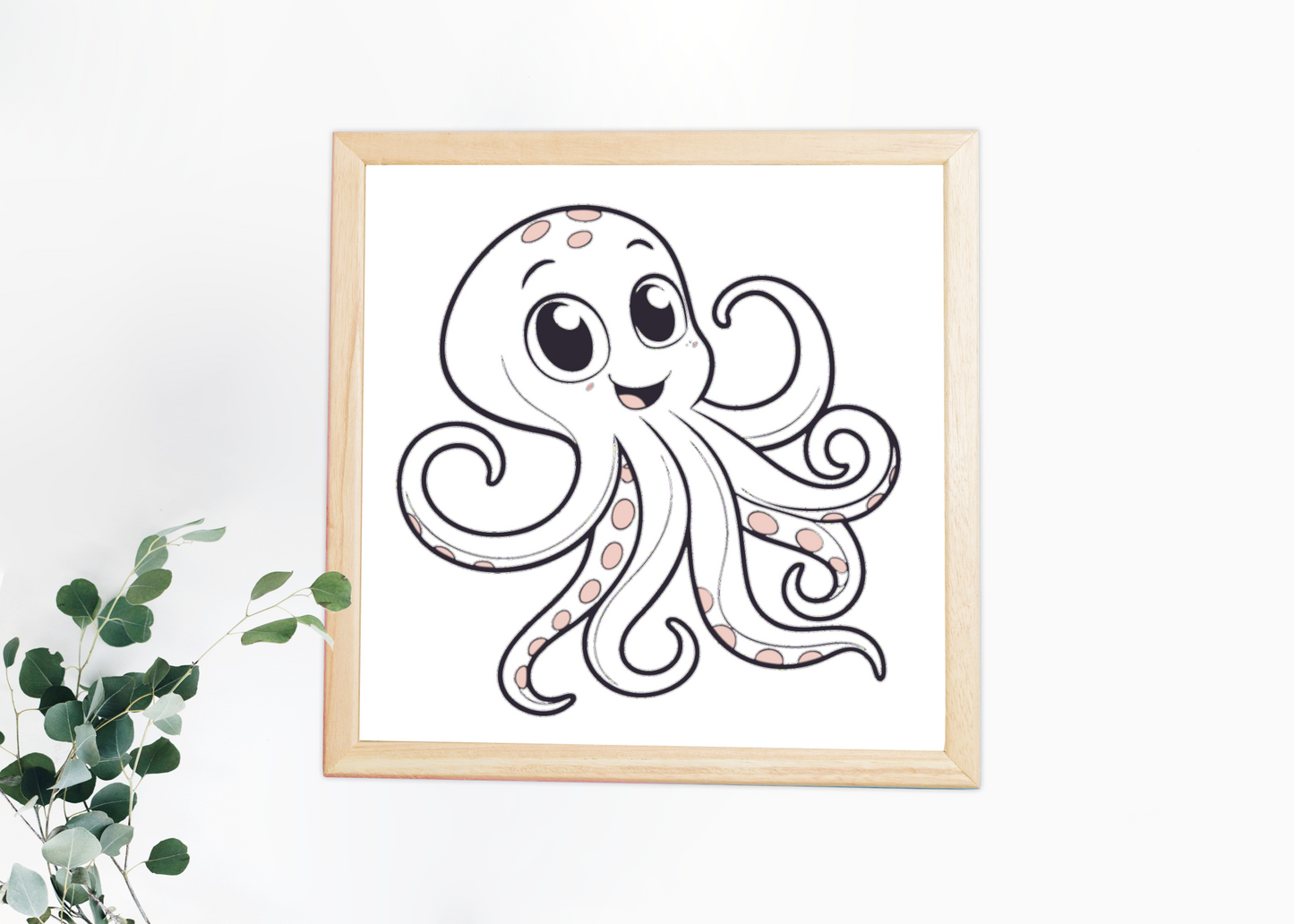 Cadre décoratif avec poulpe souriant en style marin minimaliste